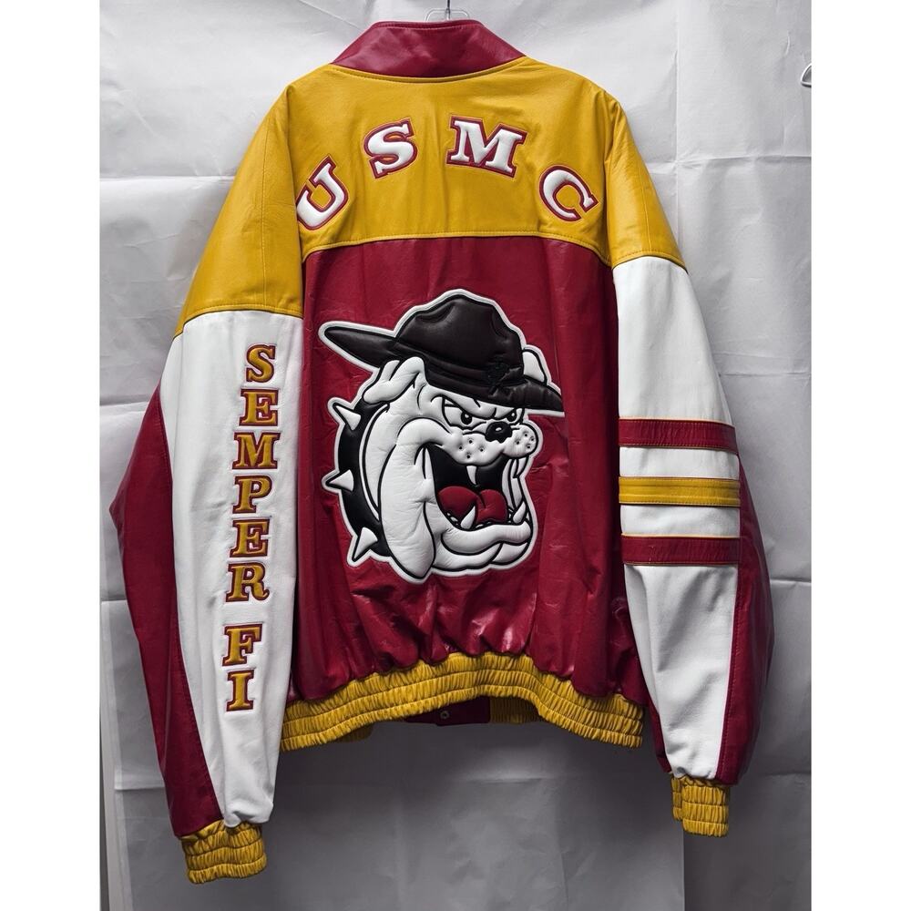 USMC Leather Jacket Sz 3XL Artpel Semper Fi Dog Red Yellow White Marine Corps